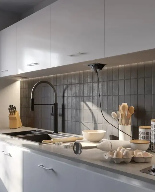 Indux Flip Medium earthed kitchen socket for worktop or wall unit matt black with 2 outlets and 2 USB chargers 1208957439