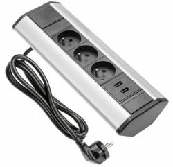 Indux Corner kulmakeittiön pistorasia, jossa on 3 maadoitettua pistorasiaa ja 2 USB-laturia 1208957442