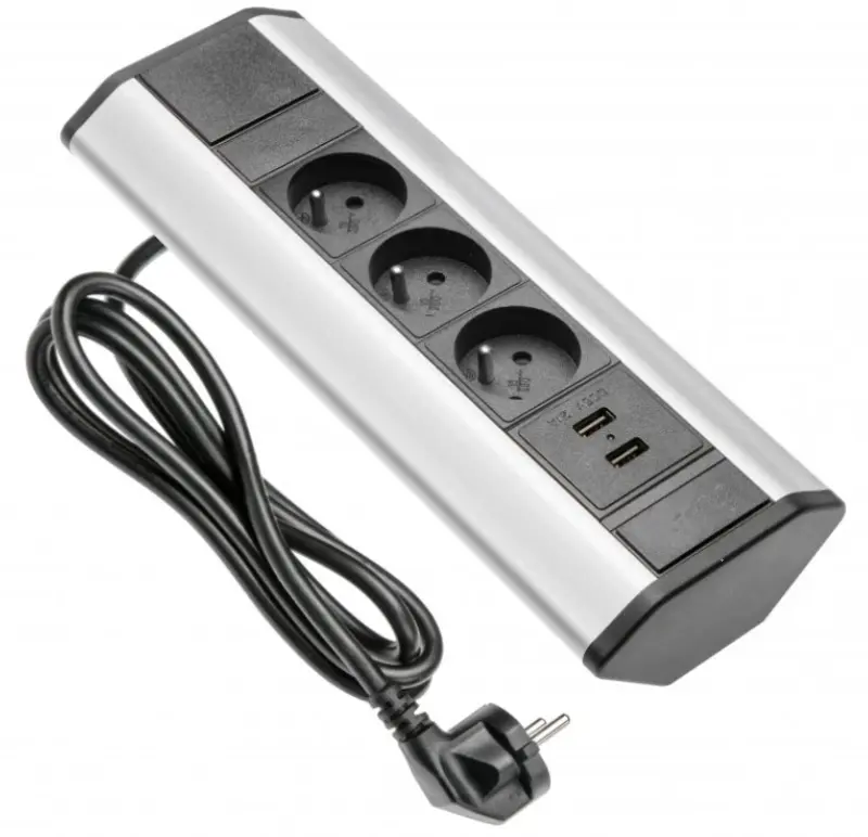 Indux Corner corner kitchen socket with 3 pin earthing outlets and 2 USB chargers 1208957442