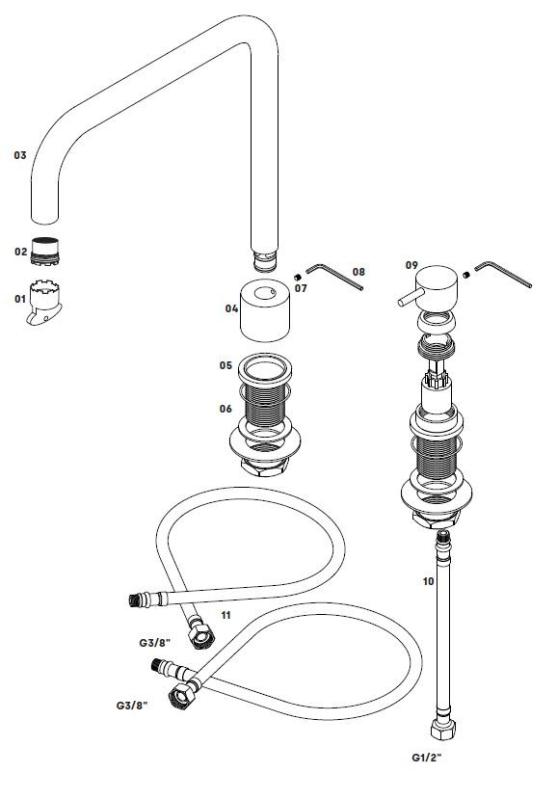 Waterevolution Flow 2-reikäinen keittiöhana gunmetal PVD T151HGME