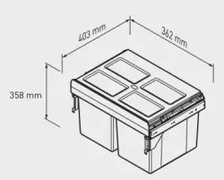 Garbi Carrier C-40-2 inbouwafvalsysteem met eigen geleiders en 2 afvalbakken 2 x 16 liter 1208957462