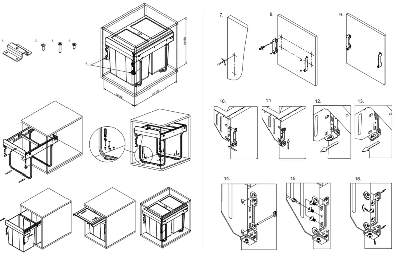 Garbi Carrier C-40-3-H built-in waste system with its own rails and 3 waste bins 1 x 20 + 2 x 10 litres 1208957464
