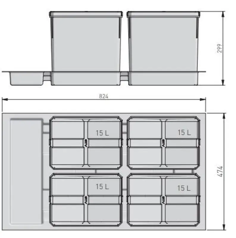 Garbi Basket B-90-4 waste sorting system for drawer 90cm incl. holder and 4 x 15 litre waste bins 1208957479