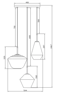 Decor Lime 1467 mm korkea moderni kultainen riippuvalaisin, jossa on 3 valonlähdettä 7983