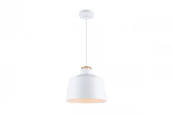 Decoreer Margus mat witte metalen hanglamp met houten toevoeging 3086
