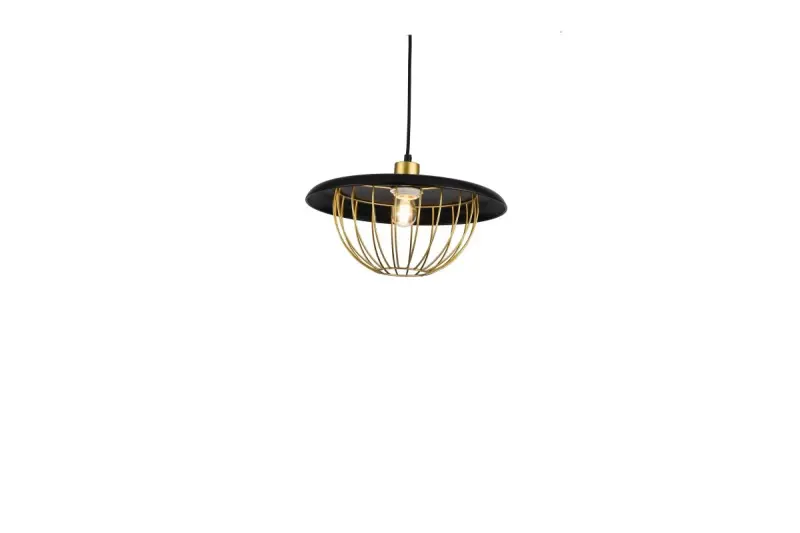 Decor Tulip modern pendant lamp with black metal rim and golden wire cage 3444