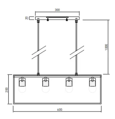 Decor Diu musta geometrinen riippuvalaisin, jossa on 4 valonlähdettä, leveys 60 cm 3635