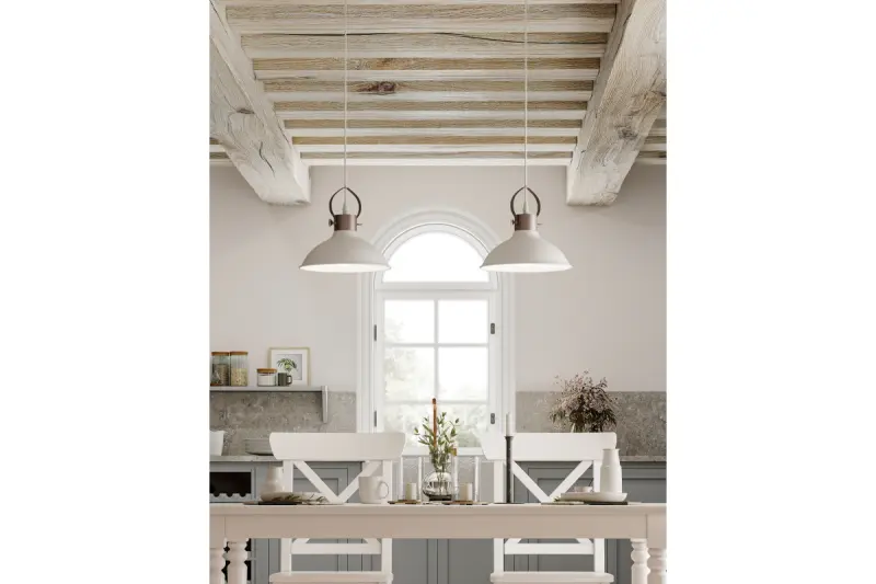 Decor Mees white metal pendant lamp with attached lampshade in the shape of an oil lamp 2332