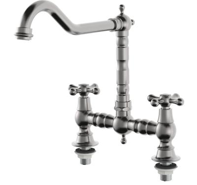 AquaTrimo Windsor 2-reikäinen klassinen keittiön nostalginen silta keittiöhana kulmajuoksuputkella kromi 21WS7653CM