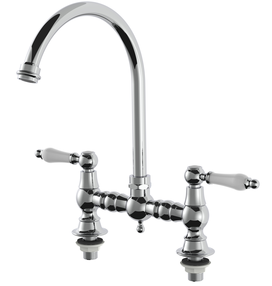 AquaTrimo Country 2-hole classic nostalgic kitchen bridge tap with round spout, chrome 21CT7655CM - Productafbeelding 5