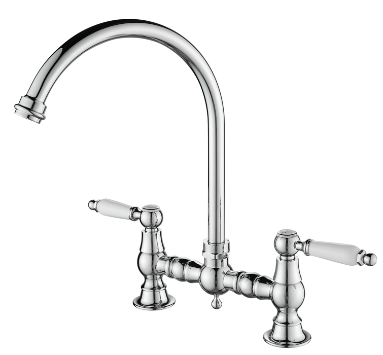 AquaTrimo Country 2-hole classic nostalgic kitchen bridge tap with round spout, chrome 21CT7655CM - Productafbeelding 3