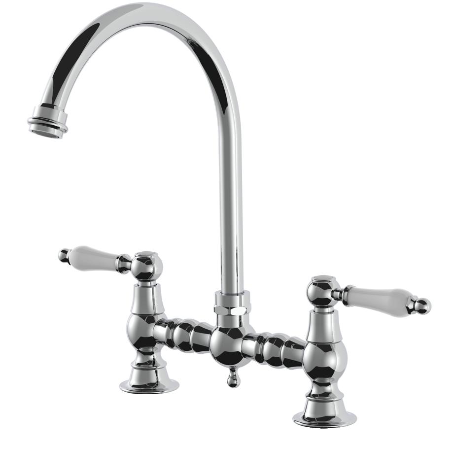 AquaTrimo Country 2-hole classic nostalgic kitchen bridge tap with round spout, chrome 21CT7655CM - Productafbeelding