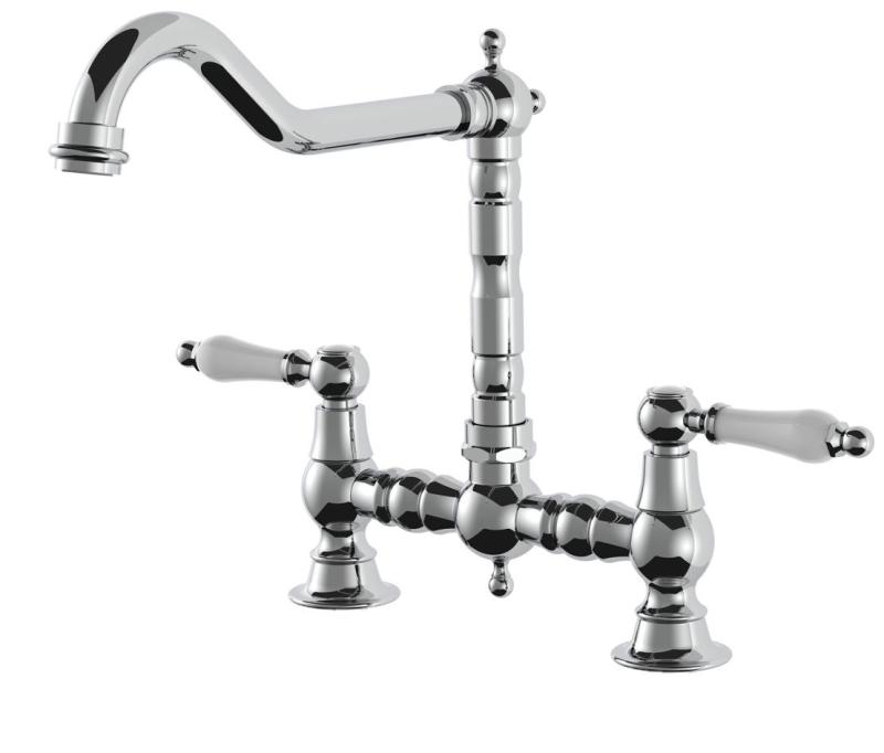 AquaTrimo Country 2-reikäinen klassinen keittiön nostalginen silta keittiöhana kulmasuuttimella kromi 21CT7657CM