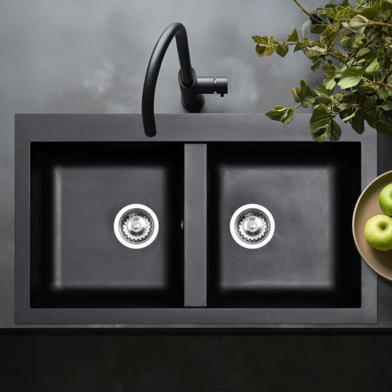 Ausmann Fibre kaksinkertainen allas musta muovia pintakiinnitys 86x50cm 1208957669