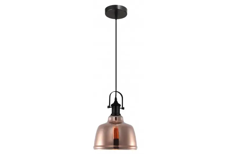 Decor Muscari II black pendant lamp with copper-colored metallic lampshade and black bulb holder 3930