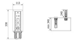 Indux Lift upotettava valkoinen maadoitettu keittiön pistorasia työtasoon valaistuksella, 2 x USB ja langaton lataus 1208957838
