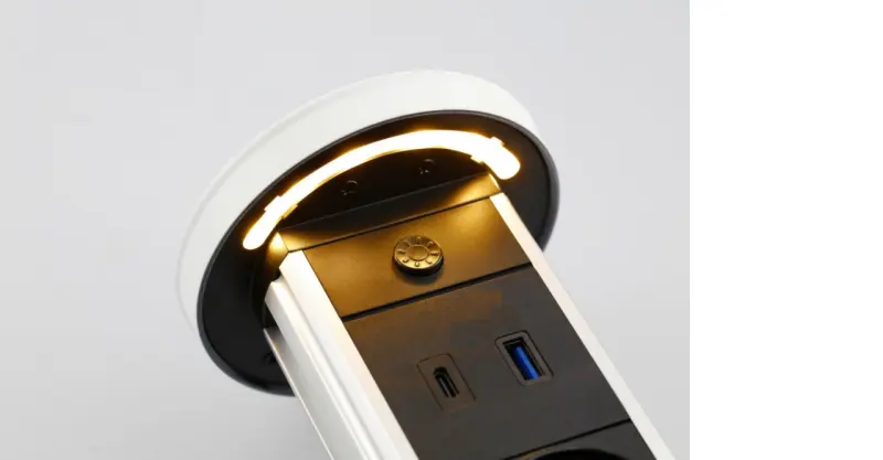 Indux Lift retractable earthed white kitchen socket for worktop with lighting, 2 x USB and wireless charging 1208957838