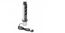 Indux Up & Down pieni upotettava maadoitus hopea keittiön pistorasia työtasossa, jossa on 3 pistorasiaa ja 2 x USB 1208957842