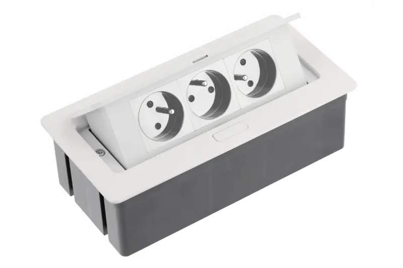 Indux Flip Medium pin earthing white kitchen socket for worktop or wall unit with 3 outlets 1208957845