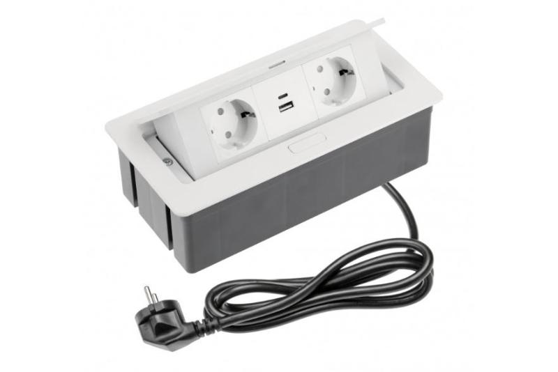 Indux Flip Medium kitchen socket with earth connection in the worktop or wall cabinet, white, with 2 sockets and USB A+C chargers 1208957847