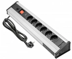 Indux Corner kulma- ja vapaasti seisova pistorasia, alumiini, 6 maadoitettua pistorasiaa ja 6 USB-porttia 1208957851