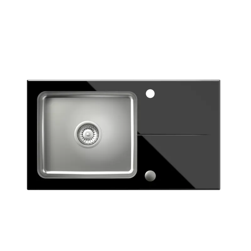 Quadri Glazz pintaan asennettava ruostumattomasta teräksestä valmistettu pesuallas mustalla lasisella kuivausosalla, käännettävä, 77x44, 1208957862