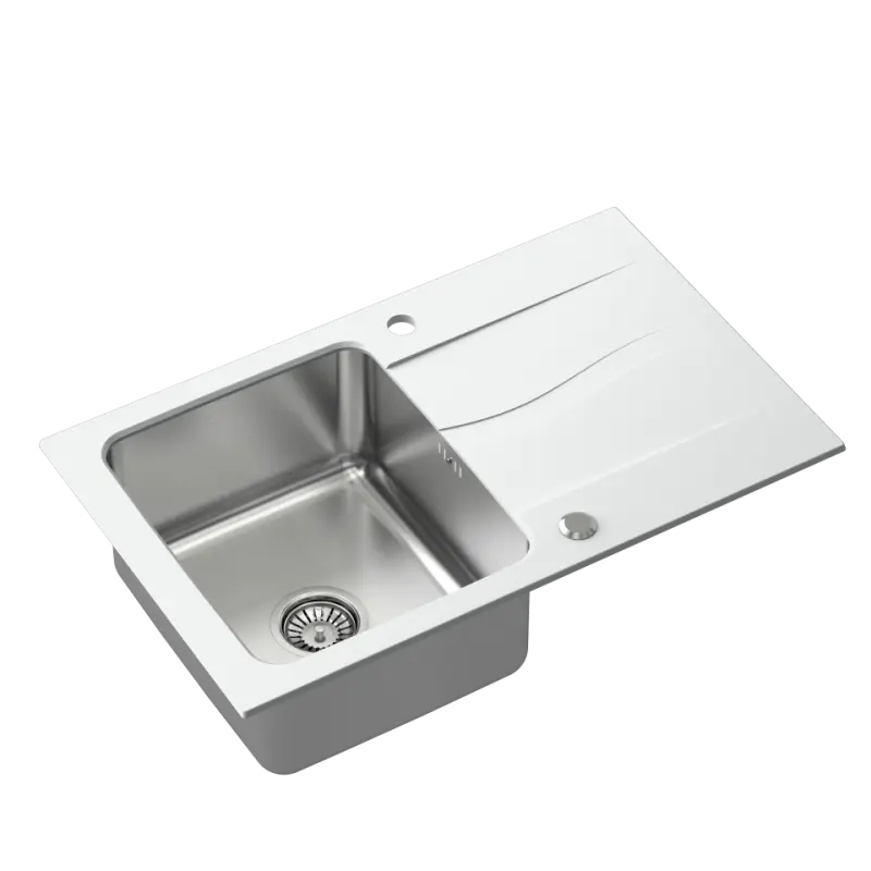 Quadri Fusion sisäänrakennettu ruostumattomasta teräksestä valmistettu pesuallas valkoisella graniittisella kuivausosalla, 78x48 käännettävä 1208957868