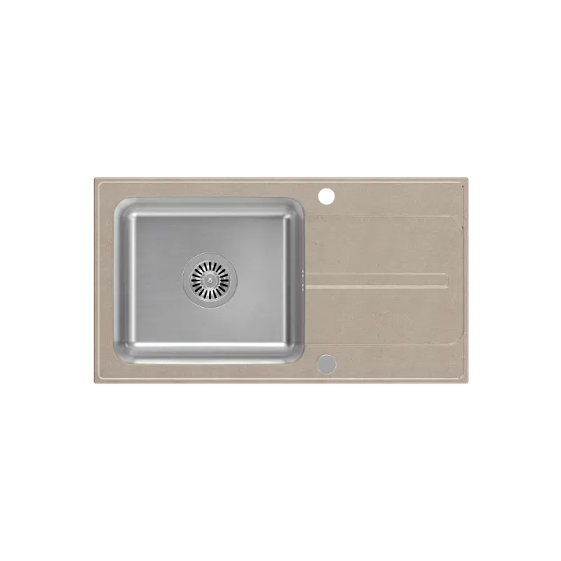 Quadri Fusion ruostumattomasta teräksestä valmistettu upotettava allas, jossa on beige graniittinen valutustaso, 78x43 käännettävä 1208957881