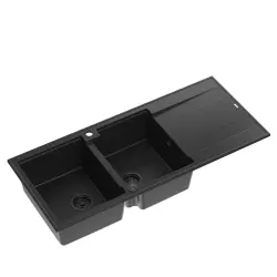 Quadri Luton rakenteinen kaksinkertainen graniittiallas musta valutusosalla 116x50 cm mustalla tulppa 1208957883