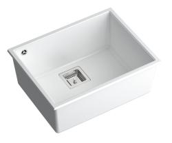 Quadri Quadrangle valkoinen graniitti alakaapin pesuallas 55x42cm ruostumattomasta teräksestä valmistetulla tulppalla 1208957884