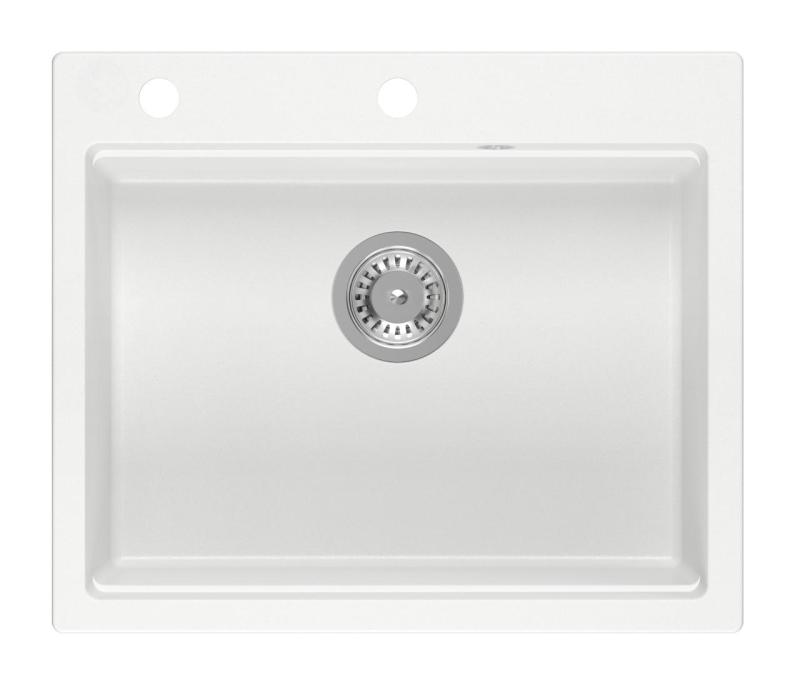 Quadri Durham valkoinen graniitti päälle asennettava pesuallas 595x500 saippua-annostelijalla, leikkuulaudalla, rullamattolla, lisäaltaalla ja rullamattolla 1208957903