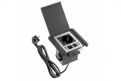 Indux Flip upotettava maadoitettu pistoke mattamusta, jossa 2xUSB A, 1xRJ45 ja HDMI-liitäntä musta 1208957915