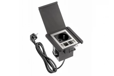 Indux Flip upotettava maadoitettu pistoke mattamusta, jossa 2xUSB A, 1xRJ45 ja HDMI-liitäntä musta 1208957915