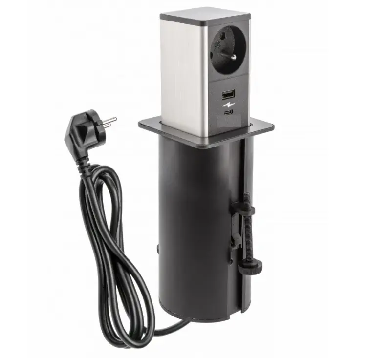 Indux Push laajennettava musta suojamaadoitettu pistorasia, jossa on 1xUSB A ja 1xUSB C RVS-kannella 1208957928