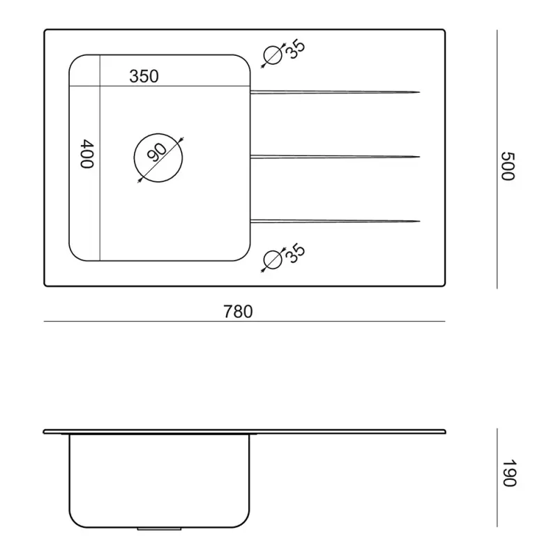 Quadri Glazz pinta-asennettava ruostumattomasta teräksestä valmistettu pesuallas mustalla lasisella kuivausalueella 78x50 käännettävä 1208957934