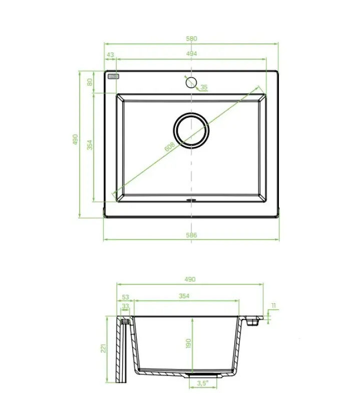 Aquadesign Farmhouse pinta- tai upotettava graniittiallas beige hiekka 58x49cm 1208958164