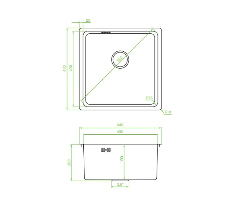 Aquadesign R25 teräs päälle asennettava, alapuolelle asennettava ja tasoon upotettava altaan gun metal 40x40cm 1208958207