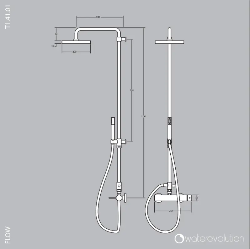 Waterevolution Flow shower combination with thermostat and rain shower PVD White Gold T141TWGE