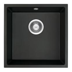 GraniteMy Universele granieten zwarte spoelbak 40x40 cm zwart, voor opbouw, onderbouw en vlakbouw met RVS-plug 1208958318