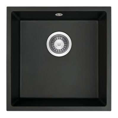 GraniteMy Universele granieten zwarte spoelbak 40x40 cm zwart, voor opbouw, onderbouw en vlakbouw met RVS-plug 1208958318