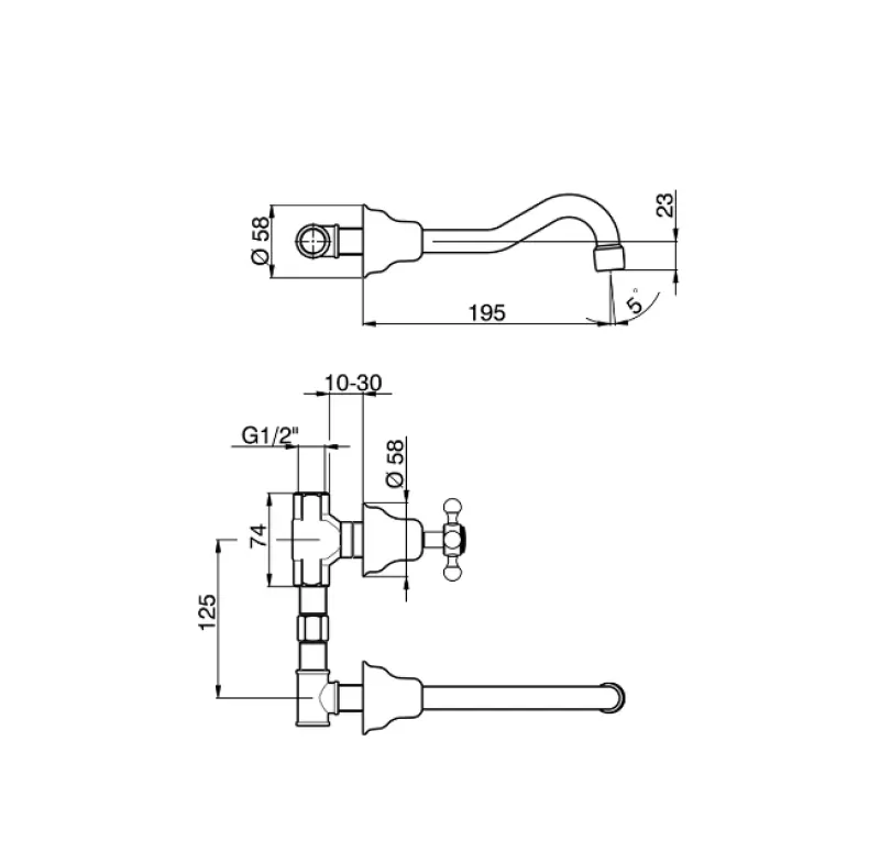 Huber Victorian 3-reikäinen pesuallashana Kulta VT0035102G
