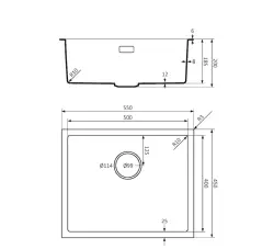 Lorreine BQ -sarjan pesuallas 55x45cm musta, ruostumattomasta teräksestä valmistetulla tulppalla 50BQ-T-INOX