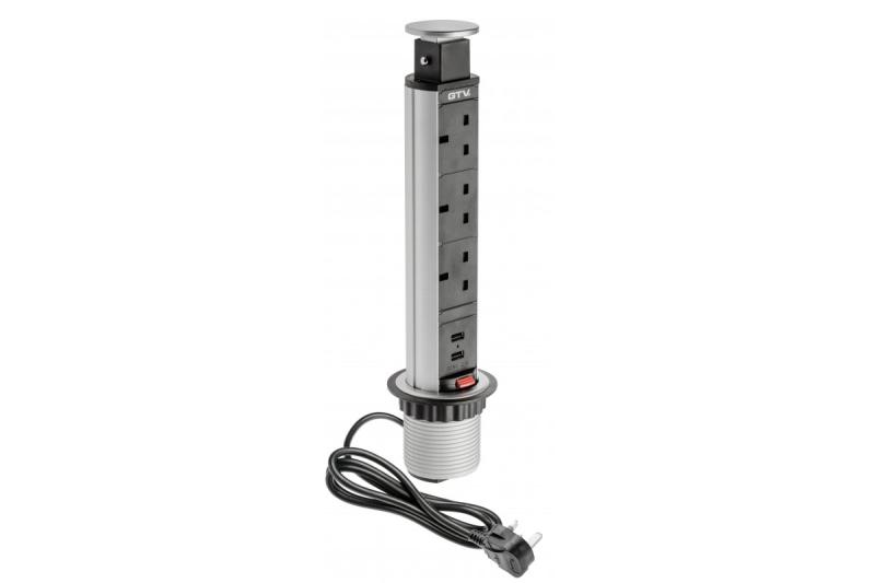 Pöytätyökalun jatkojohto 60 mm, 3 x UK-pistorasia, 2 x USB 2,1 A 5 V (hopea) ENGLISH VERSION 1208958629