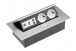 Pöytälaajennuskabel 2x schuko-pistoke, USB-pistoke, audio (banaani), RJ45-pistoke (Ethernet), ilman kaapelia, alumiini 1208958663
