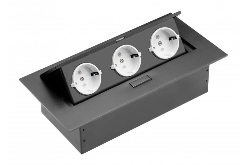 Työpöydän jatkokaapeli, 3x schuko-pistorasia, ilman kaapelia, musta 1208958666