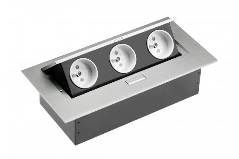 Työpöydän jatkokaapeli 3x pistorasia maadoituksella, ilman kaapelia, alumiini 1208958668