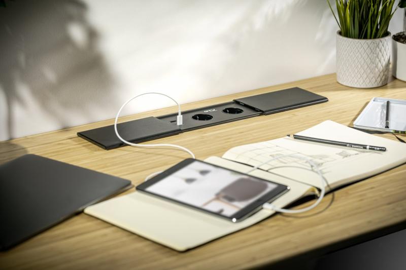 PRESTINO upotettava työpöydän jatkokaapeli, 2x ranskalainen pistorasia, USB A+C, RJ45, HDMI, kaapeli 1,5m, hopea 1208958675