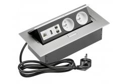 Pöydän jatkojohto 2x pistorasia, maadoitettu, USB, audio (banaani), RJ45, virtajohto pistokkeella, alumiini 1208958677