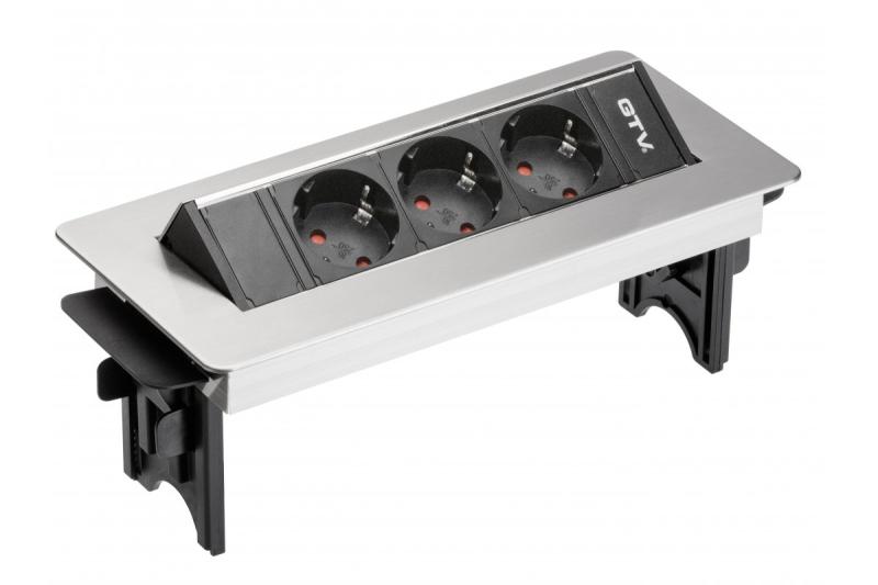 Pöytälaajennusjohto ilman kasettia, 3x schuko-pistoke, 1,5 m virtajohto ruostumattomasta teräksestä valmistetulla pistokkeella 1208958679