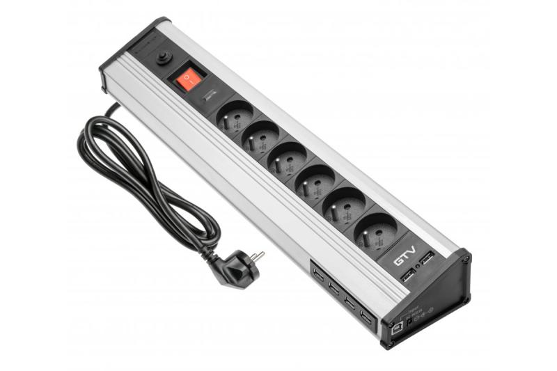 MULTI-työpöydän jatkojohto ylijännitesuojauksella, 6x pistorasia maadoituksella, 4x USB 1208958684